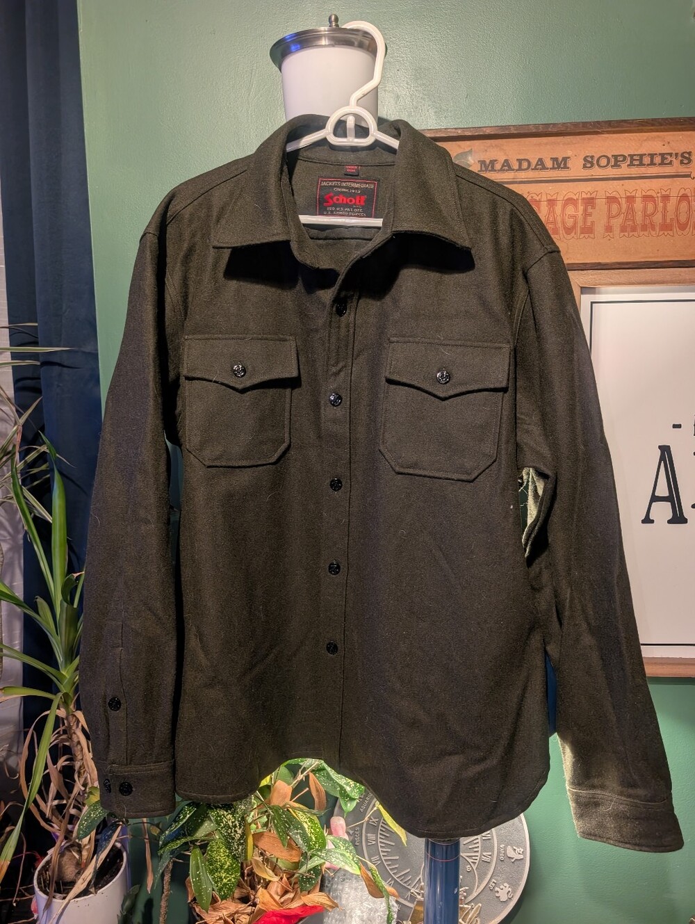 Schott Nyc CPO Shirt Jacket Wool Men's XL Army Green US Armed Forces Military